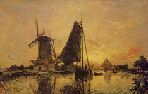 In Holland, Boats near a Windmill von Johan-Barthold Jongkind
