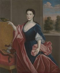 A Hudson Valley Lady with Dog and Parrot by American School