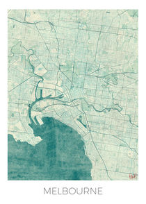 Melbourne Map Blue by Hubert Roguski