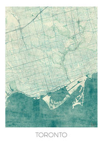 Toronto Map Blue by Hubert Roguski