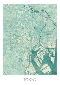 Tokyo Map Blue by Hubert Roguski