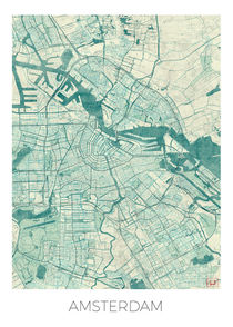 Amsterdam Map Blue by Hubert Roguski