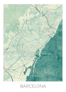 Barcelona Map Blue von Hubert Roguski