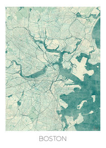 Boston Map Blue by Hubert Roguski