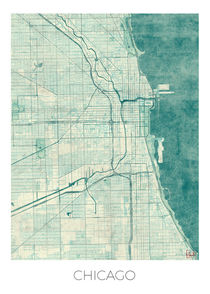Chicago Map Blue by Hubert Roguski