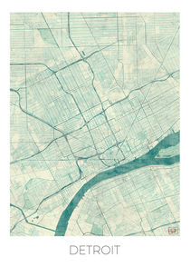 Detroit Map Blue by Hubert Roguski