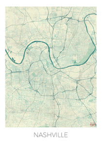 Nashville Map Blue by Hubert Roguski