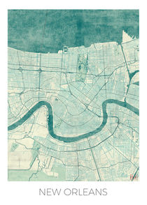 New Orleans Map Blue by Hubert Roguski