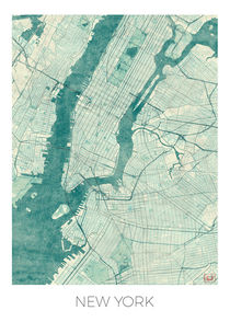 New York Map Blue by Hubert Roguski