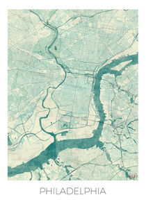 Philadelphia Map Blue by Hubert Roguski