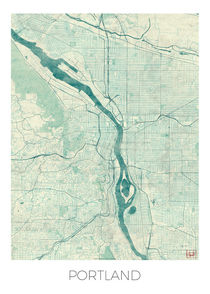 Portland Map Blue by Hubert Roguski