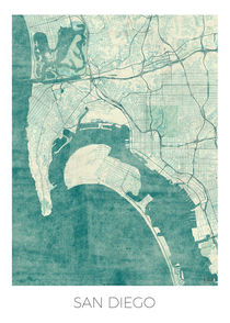 San Diego Map Blue by Hubert Roguski