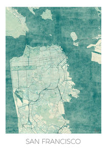 San Francisco Map Blue by Hubert Roguski