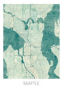 Seattle Map Blue by Hubert Roguski