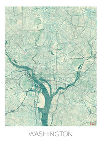 Washington Map Blue by Hubert Roguski