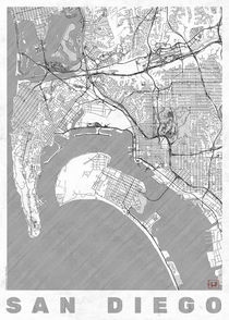 San Diego Map Line by Hubert Roguski