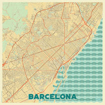 Barcelona Map Retro by Hubert Roguski