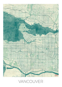 Vancouver Map Blue by Hubert Roguski