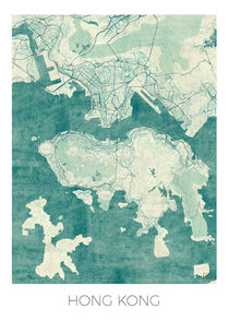 Hong Kong Map Blue by Hubert Roguski