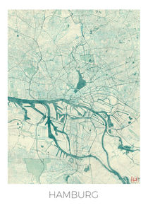 Hamburg Map Blue by Hubert Roguski
