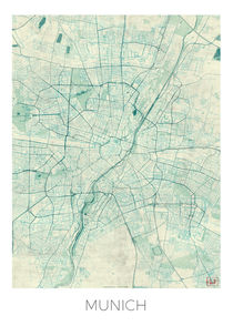 Munich Map Blue von Hubert Roguski