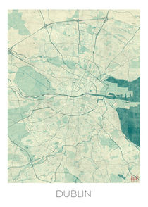 Dublin Map Blue by Hubert Roguski