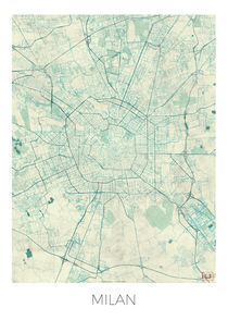 Milan Map Blue by Hubert Roguski