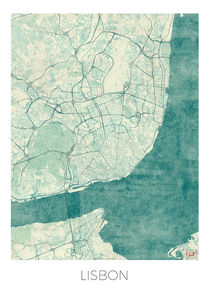 Lisbon Map Blue by Hubert Roguski