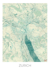 Zurich Map Blue by Hubert Roguski