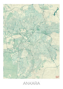 Ankara Map Blue by Hubert Roguski