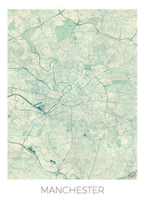 Manchester Map Blue by Hubert Roguski