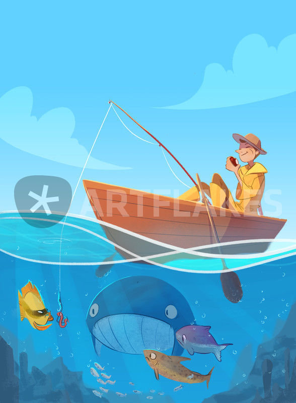 Gone Fishing Drawing art prints and posters by Anneliese Mak 