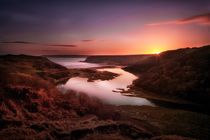 Sunset at Three Cliffs Bay Gower by Leighton Collins