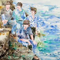 THE BEATLES AT THE SEA - watercolor portrait by lautir