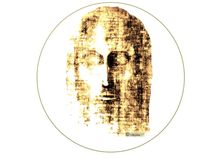 Sticker/Badge of Face of Christ in Gold by jonathan-byrne