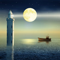 Der Leuchtturm bei Mondschein ganz märchenhaft von Monika Juengling