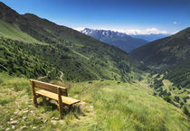 View on the mountain panorama with bench at Ponte di Legno von Bastian Linder