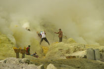Workers mining sulfur inside volcano Ijen by Bastian Linder