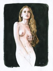 Nude study of a young woman standing with long blonde hair von Rene Bui