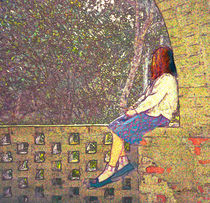 Girl Sitting on Garden Wall Day Dreaming von Sandy Richter