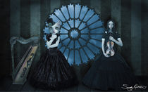 Surreal Art of Gothic Cat Woman and Violin Girl von Sandy Richter