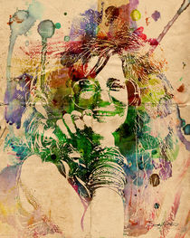Colourful Abstract Watercolour Portrait of Janis Joplin by Sandy Richter