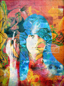Abstract Graffiti Style Portrait of Grace Slick and Song White Rabbit von Sandy Richter