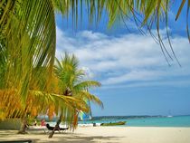 traumhaft:  Jamaika Sonne, Palmen und grünblaues Meer  von assy