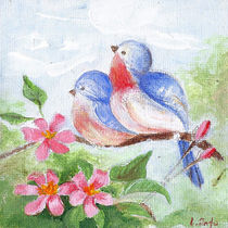 Cutest Birds. Floral Spring Art by mikart