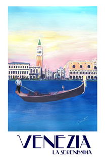 Venedig Italien Gondel am Canal Grande mit San Marco - Retro Poster von M.  Bleichner