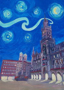 Sternenklare Nacht In München - Van Gogh Inspirationen mit Frauenkirche und Rathaus von M.  Bleichner