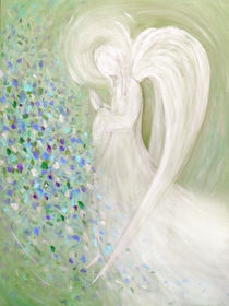 Engelmalerei - weißer Engel mit grünem Hintergrund von Chris Berger