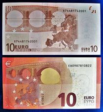 alter und neuer Zehn-Euro-Schein, Rückseite von assy