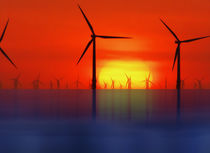 Wind Farms in the Sunset (Digital Art) by John Wain